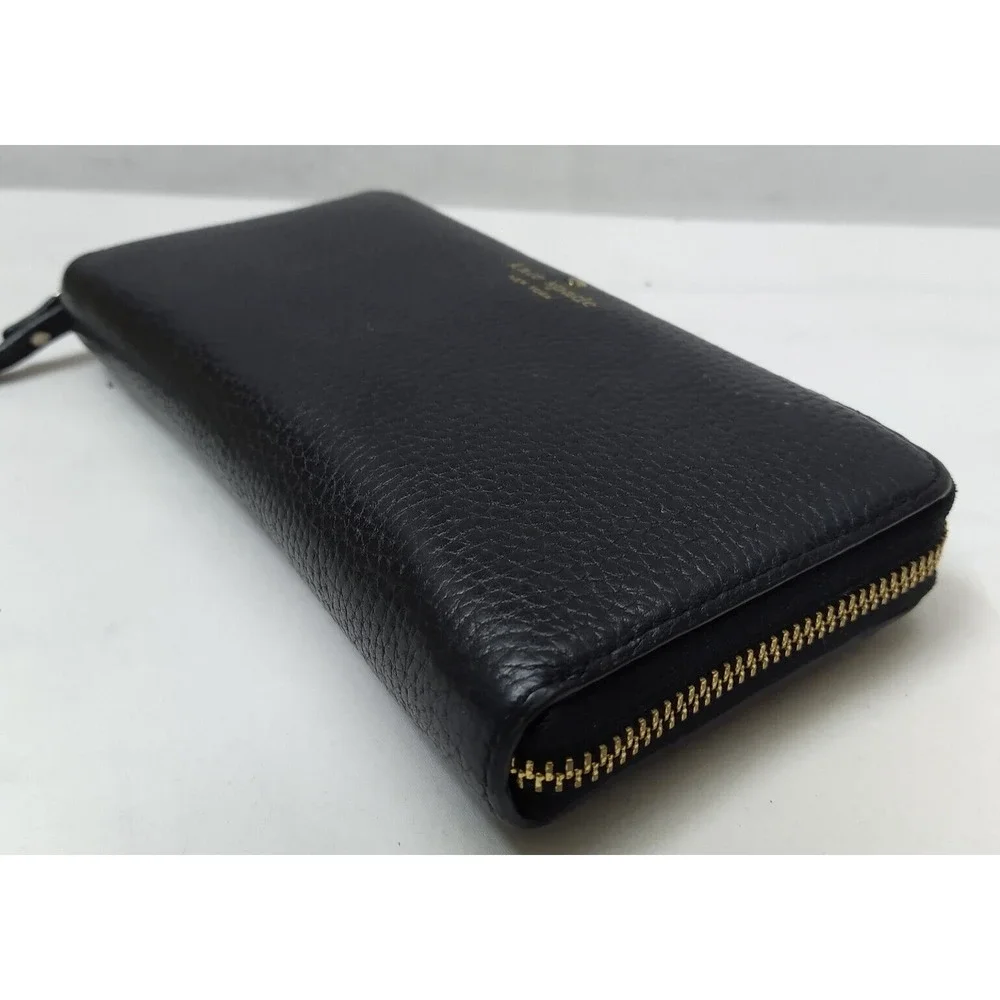 Kate Spade New York Black Pebbled Zip Around Credit Card Long Wallet